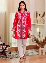 Rayon Red Festival Wear Chikankari Work Readymade Short Top